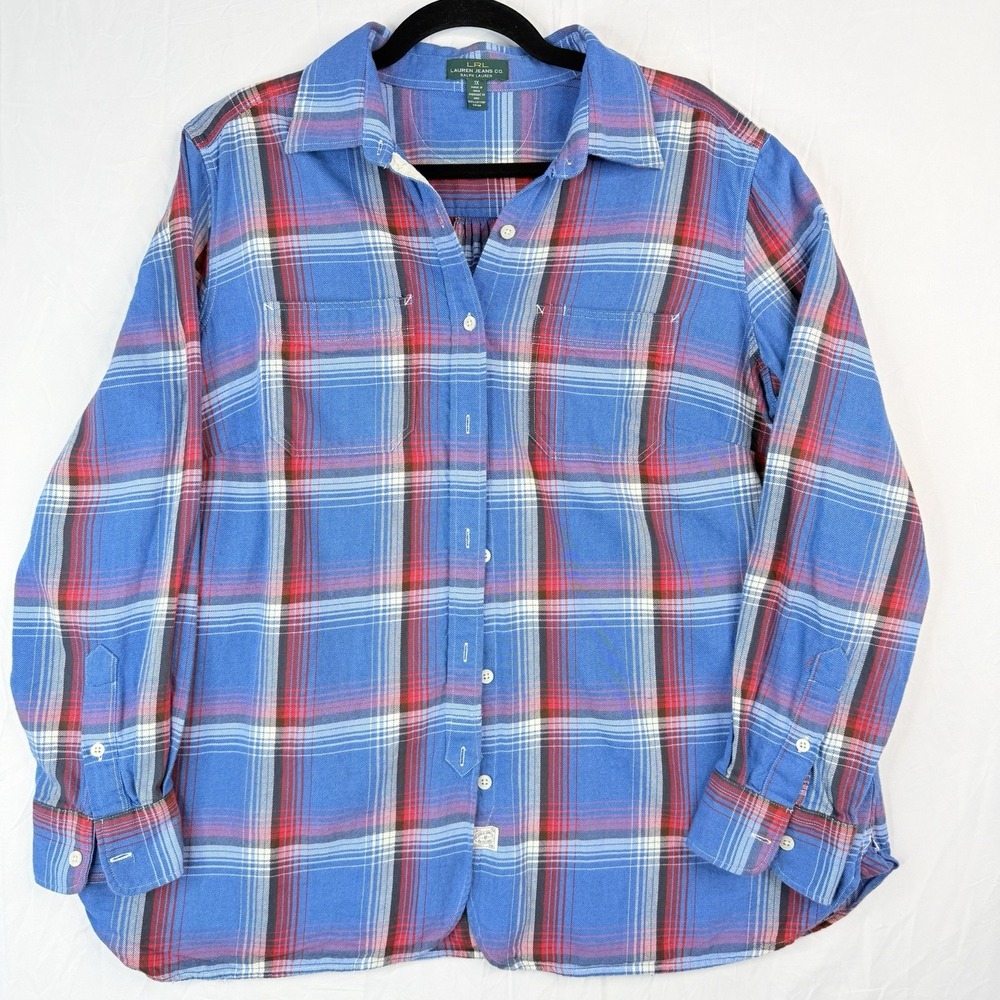 Lauren Jeans Co Ralph Lauren Flannel Plaid Shirt Womens SZ-1X Plus Button Up